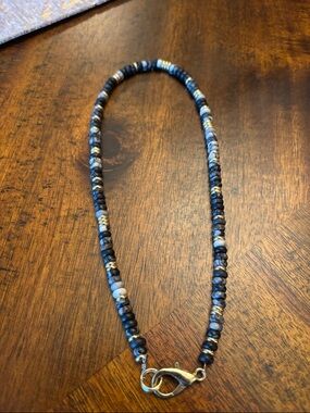 Handmade black graphite Beaded Necklace with gold Clasp